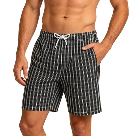 IhhxPro Men's Gym Shorts Quick Dry Elastic Waist Plaid Swim Trunks Summer Beach Loose Fit Casual Athletic Activewear Lightweight Breathable Outdoor S-2XL
