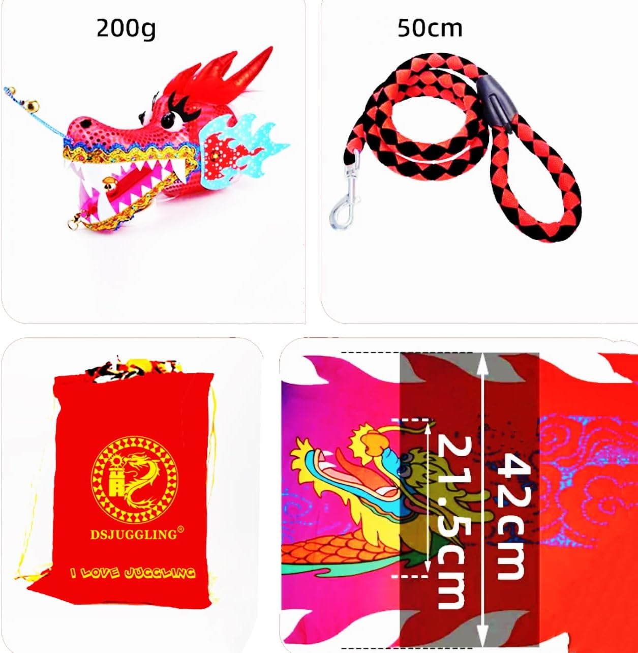 Lightweight Poi with 3D Dragon Head & Swing Rope Combo for Kids and Beginners, Flowy Dragon Ribbon Streamer Outdoor Fitness Stage Prop Set