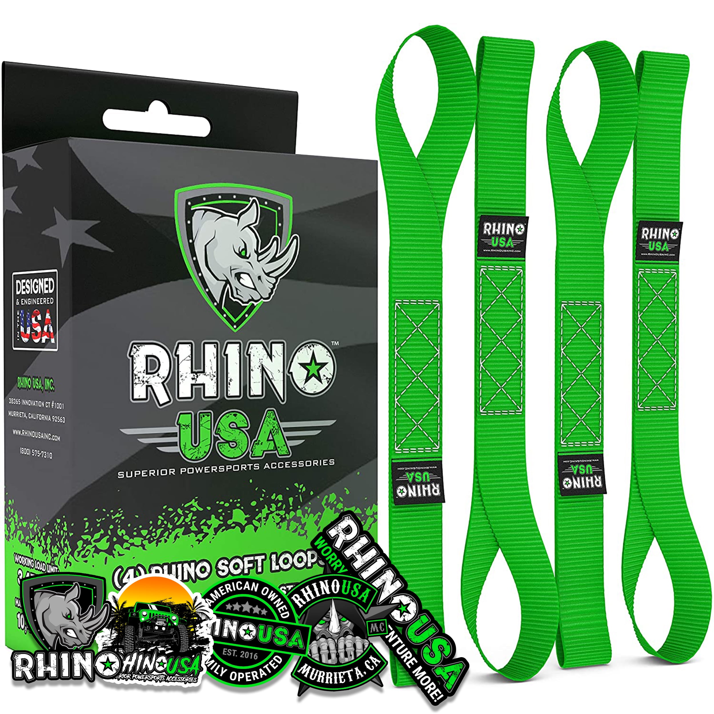 Rhino USA 1.7" x 17" Soft Loop TieDown Straps (4Pack) 2" H, 9 oz