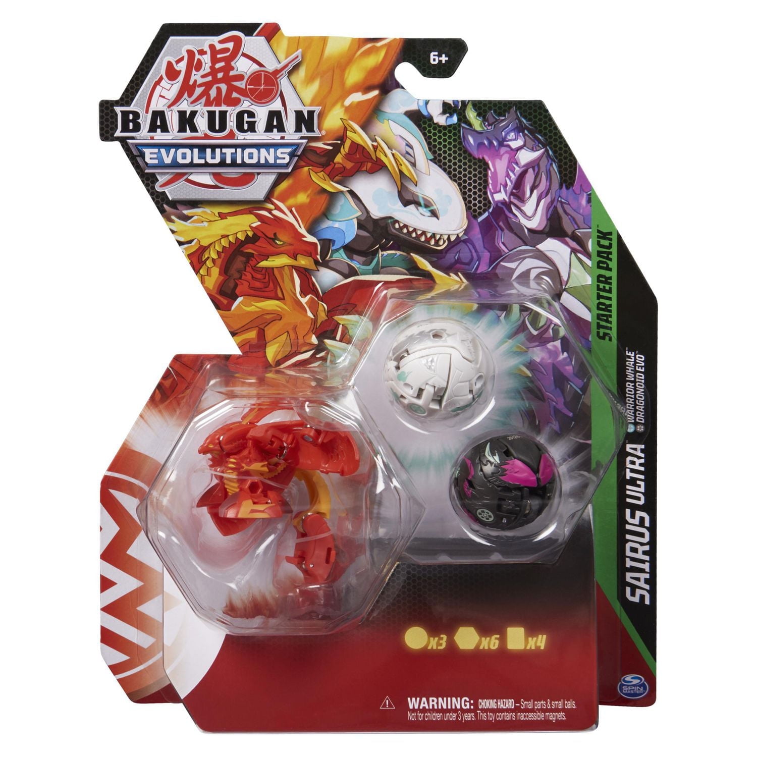 Bakugan Evolutions Starter Pack 3-Pack, Sairus Ultra with Warrior Whale and Dragonoid Evo, Collectible Action Figures, Ages 6 and Up
