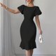 thumbnail image 5 of mfyjkho Vestidos casuales para mujer, Vestido informal de manga corta con cuello en V y color liso para mujer Vestidos de fiesta para mujer l, 5 of 9