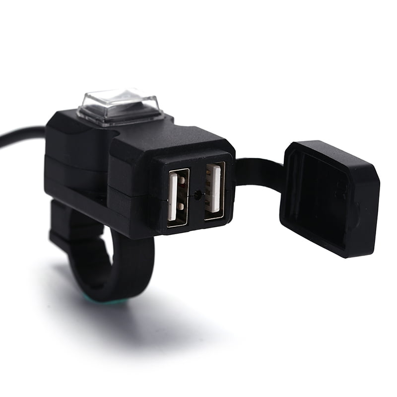 Waterproof Dual-USB 12V Motorcycle Handlebar Charger Socket w/ Switch & Mounts