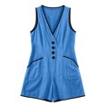 thumbnail image 6 of Women's Summer Casual Romper V Neck Sleeveless Short Jumpsuits Button Down Overalls with Pockets Lightweight Lounge Playwear Beach Vacation Essential, 6 of 6