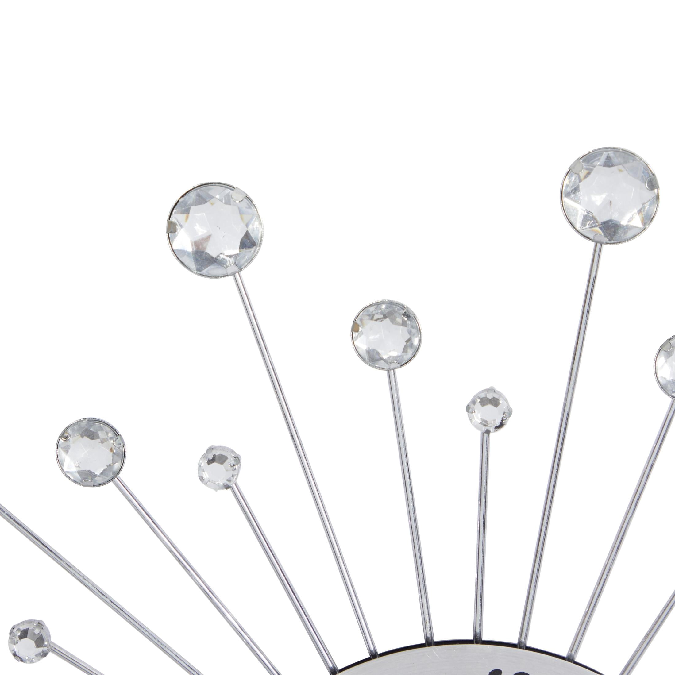 DecMode 15" Silver Metal Starburst Wall Clock with Crystal Accents