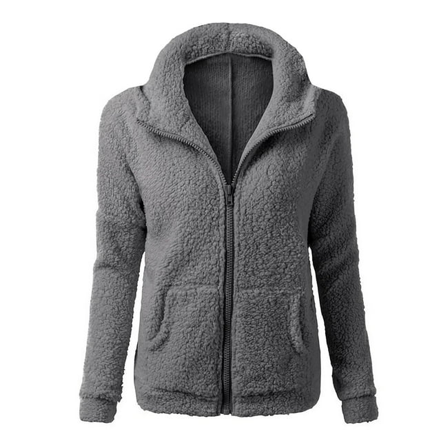 EGNMCR Manteau d'Hiver en Molleton Duveteux pour Femmes, Décontracté, Col à Revers, Cardigan Uni, Chandail à Fermeture Éclair, Manteaux, Vêtements d'Extérieur avec Poches