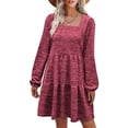 thumbnail image 3 of Vestido rojo con escote cuadrado y mangas largas abullonadas para fiestas de verano y la oficina, talla M, 3 of 6
