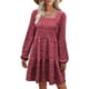 thumbnail image 3 of Vestido rojo con escote cuadrado y mangas largas abullonadas para fiestas de verano y la oficina, talla M, 3 of 6