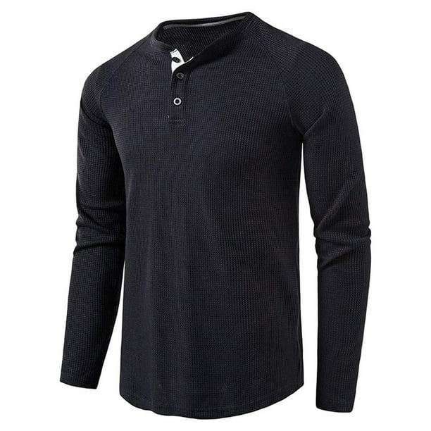 pstuiky camisas de manga larga para hombre, Camisa informal de manga larga con cuello alto y botones de invierno para hombre camisetas de hombre l