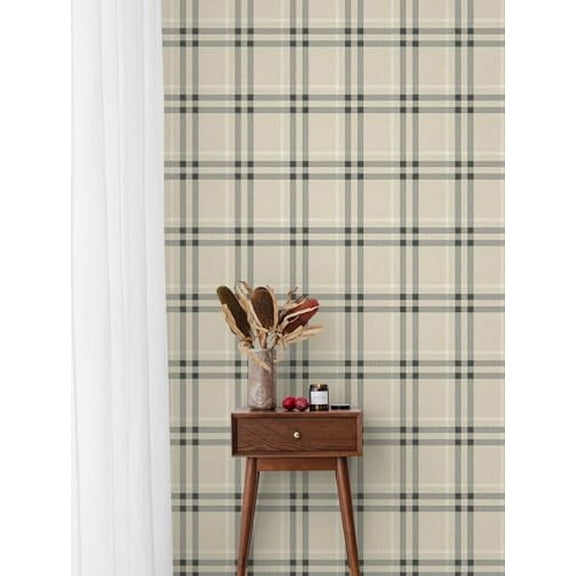 NextWall Calverlay Plaid Peel and Stick Wallpaper (Linen & Ebony)