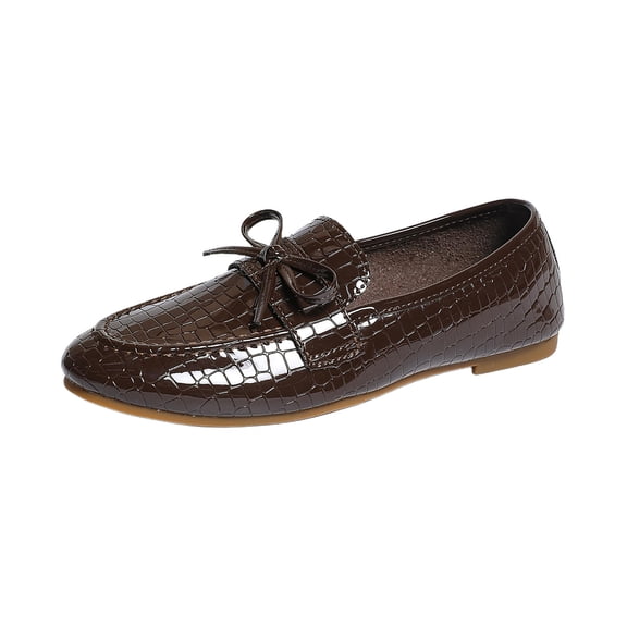 Womens Crocodile Print Loafers Slip On Glossy Bow Flat Shoes Brown Comfort Casual & Office,Size 9