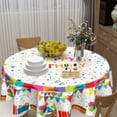 thumbnail image 4 of Happy Birthday Tablecloth Round 60 Inch Birthday Cake Gifts Coloured Flags Ribbon Stars Balloons Printed Table Cloth Polyester Table Cover for Birthday Party Kitchen Dining Room Outdoor Home Decor, 4 of 5