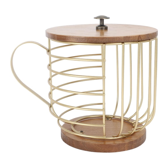 BOKYAN Large Capacity Iron Coffee Pod Holder with Wooden Base & Gold Enamel Lid – Space‑Saving Organizer for Home Coffee Bar