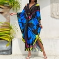 thumbnail image 2 of Domuza Kaftan Dresses Women Batwing Sleeve V Neck Moo Moos Colorful Print Cover Ups Caftan Beach Dresses Dresses Summer Hawaiian Dress Loungewear Dark Blue One Size, 2 of 4