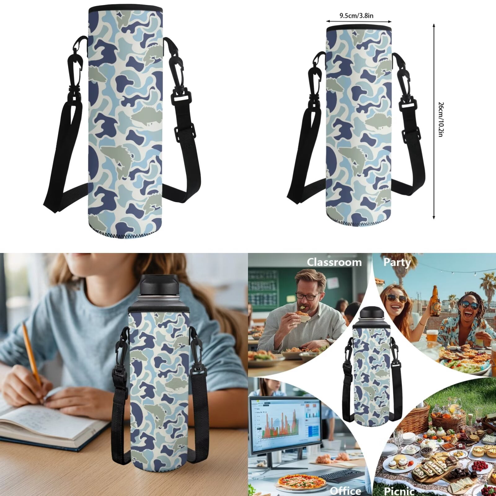 Pzuqiu Fish Camo Kids Backpack for School Girls 4 pcs Backpacks for Teens Backpack with Lunch Bag Pencil Case Water Bottle Holder Bookbags with Adjustable Shoulder Strap Daypack