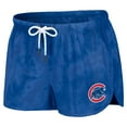 thumbnail image 4 of Women's WEAR by Erin Andrews Royal Chicago Cubs Tie-Dye Cropped Pullover Sweatshirt & Shorts Lounge Set, 4 of 5