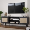 thumbnail image 4 of Rattan TV Stand for 55/65/70 inch TV, Boho 59" Entertainment Center with Storage, Modern Mid Century Media Console with Rattan Doors and Adjustable Shelf, Wood TV Stand for Living Room, Black, 4 of 10