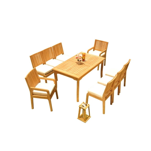 Grade-A Teak Dining Set: 8 Seater 9 Pc: 60" Rectangle Table And 8 Maldives Chairs (2 Arm & 6 Armless Chairs) Outdoor Patio WholesaleTeak #51ML1309
