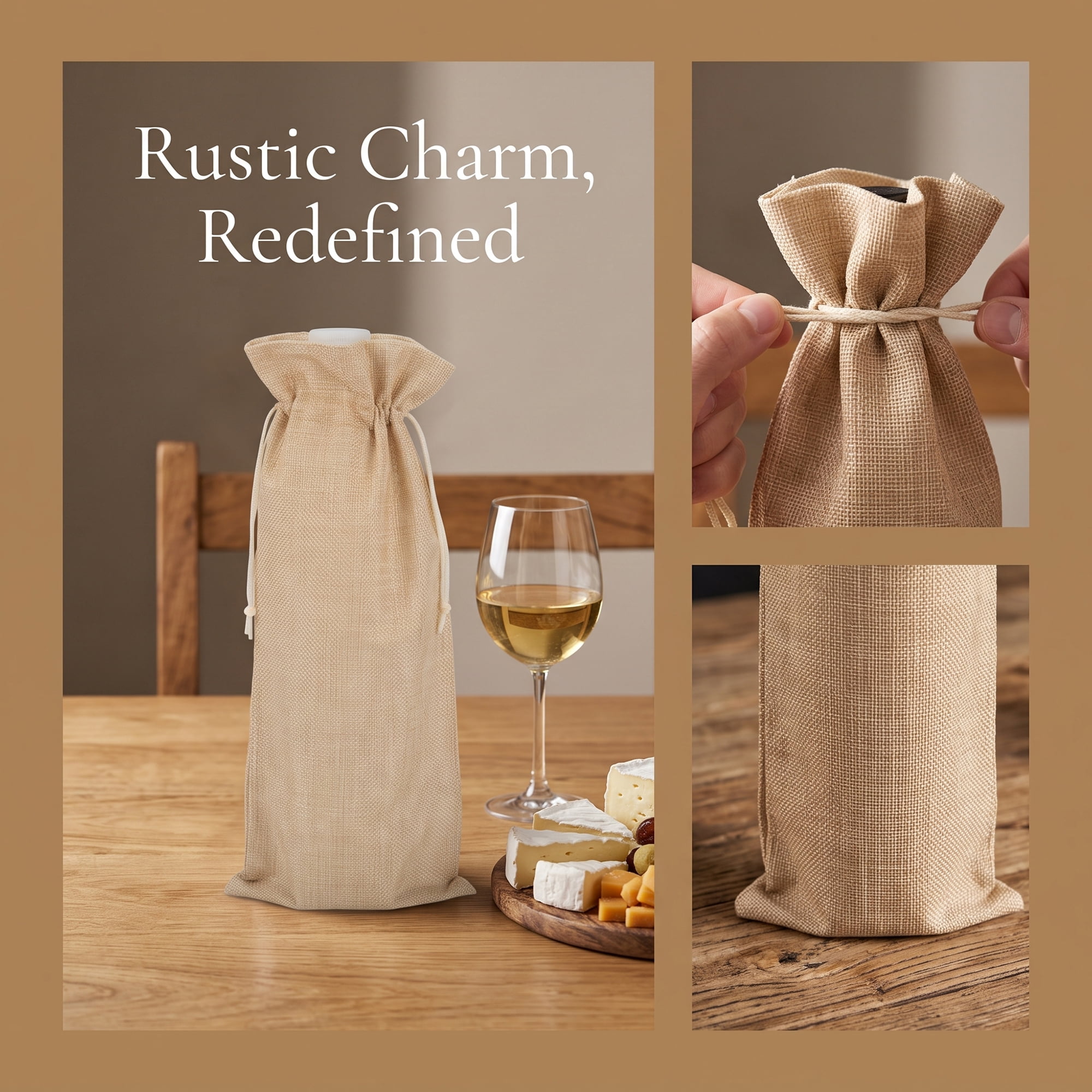 Unique Bargains Elegant Single Wine Bottle Gift Bags with Handles Beige 5.9" x 13.8"