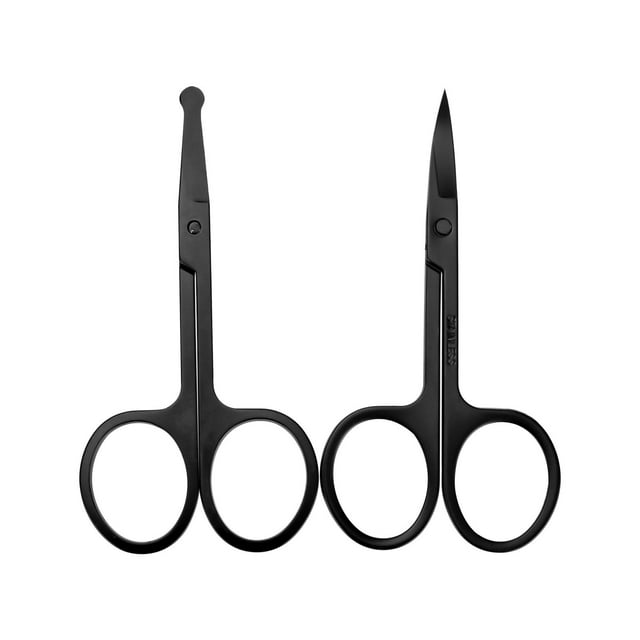 GoolRC 2PCS Black Eyebrow and Nose Hair Scissors Facial Hair Grooming Set Beard Eyebrow