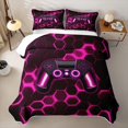 thumbnail image 2 of meiyoeat Gradient Gamepad Quilt Full for Boys Gamers, Neon Honeycomb Pink Gaming Full Bedspread Sets, 3-Piece 1 Coverlet and 2 Pillowcases, 2 of 7