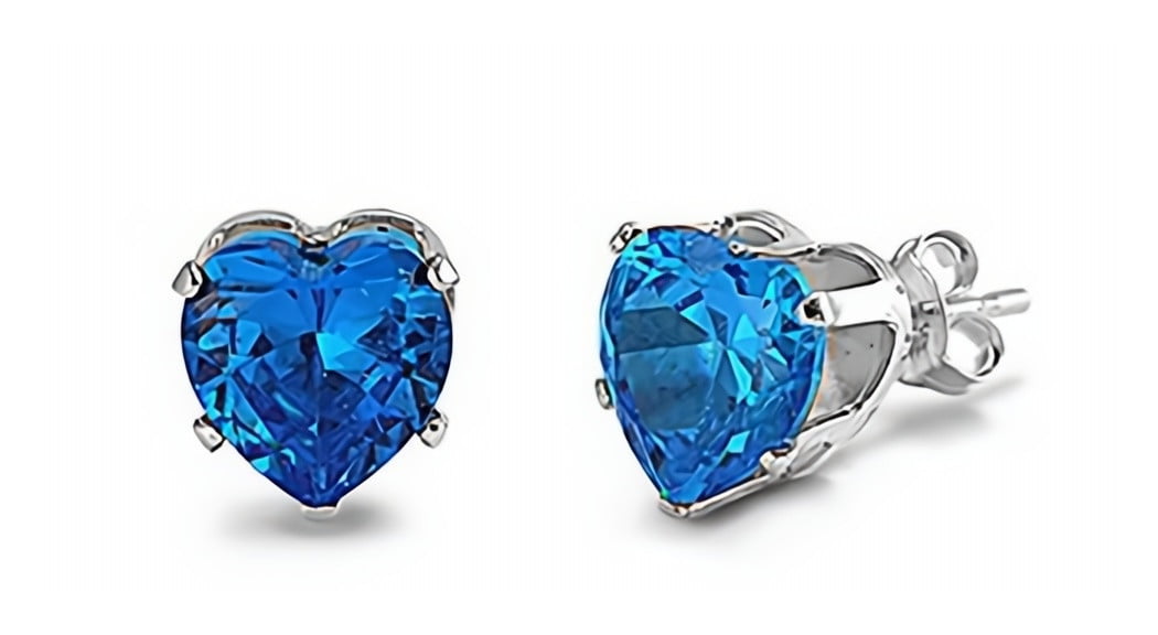 Royal Blue Round Glitzs Jewels 925 Sterling Silver Cubic Zirconia CZ Stud Earrings for Women 6mm