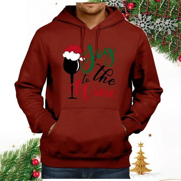 Ediodpoh Christmas Hoodies for Men 2024 Red Wine Glasses with Santa Hats Graphic Sweatshirts Pullover Sweater Winter Clothes Mens Sweatshirts Red XL