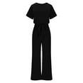 thumbnail image 6 of Summer 2024 women jumpsuit dressy Fall/Winter Solid Color Short Sleeved Crewneck Jumpsuit With Belt Jumpsuit, 6 of 6
