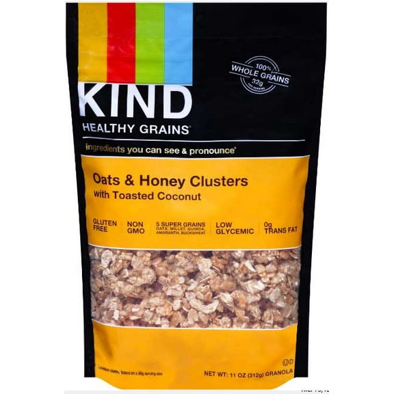 KIND Healthy Grains Clusters, Oats and Honey with Toasted Coconut Granola, Gluten Free, 11 Ounce, Pack of 6