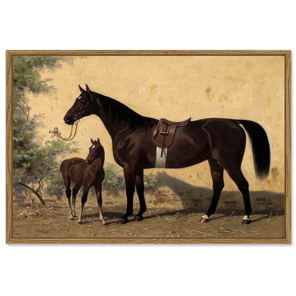 Drsoum 16x24in Vintage Canvas Framed Wall Art Horse Room Decor for Bathroom Bedroom Living Room - Natural Framed