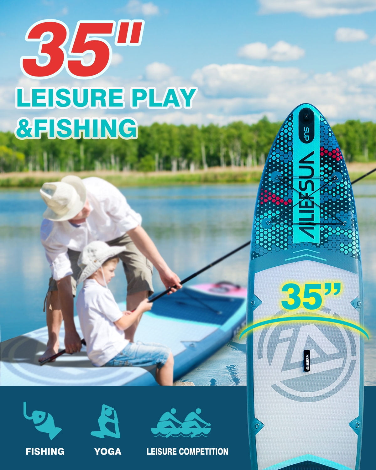 Electric Pump Azure Mist  11'6"*35"*6" Ailiefsun Stand Up Paddle Board Inflatable Stable Sup Board with Fishing Paddleboards Accessories for Adults Youth Wide Non-Slip Deck Surfboard