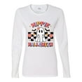thumbnail image 2 of Wild Bobby Hippie Halloween Ghost Bats Stars Halloween Pink Orange Purple Halloween Halloween Women Graphic Long Sleeve Tee, White, Small, 2 of 6