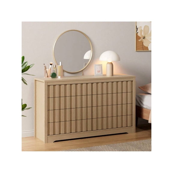 "31H" Modern Fluted Sideboard Buffet Cabinet With 8 Drawers – Coffee Bar & Kitchen Storage Cabinet, Solid Wood Accent Cabinet For Dining Room, Living Room"