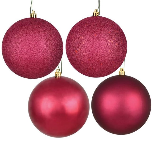 Vickerman N592021DA Boule de Finition Rouge Baie 8 Po. avec Trous Assortis 4 par Sac