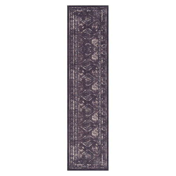 Rugs LOOM & LUXE 2'6''x10' Runner, Washable Rug, Low-Pile, Non-Slip, Non-Shedding, Foldable, Kid&Pet Friendly - Area Rugs for living room, bedroom, kitchen, dining room rug (Burgundy/Black, 2'6''x10'