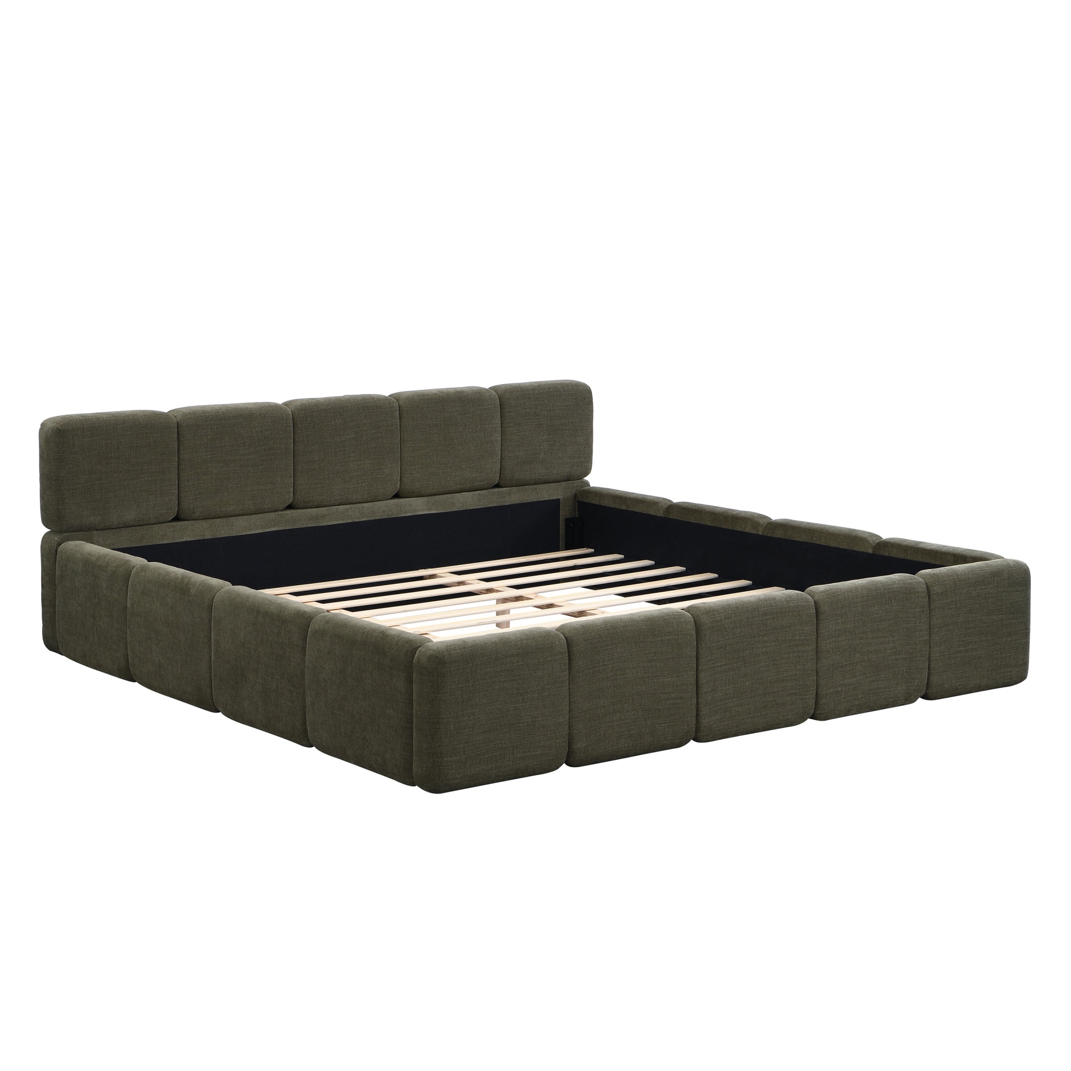 Christopher Knight Home 92" California King Size Bed Frame, Thick Headboard Footboard, Linen Blend Upholstery, Green