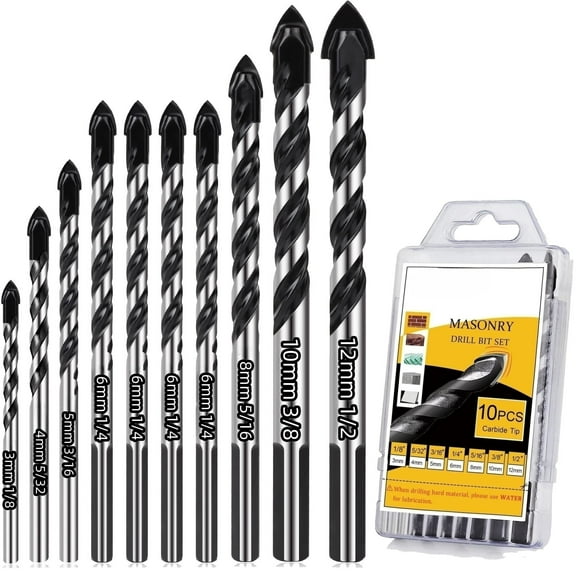 WUSI Masonry Industrial Strength Carbide Drill Bit Set, 10 Pieces