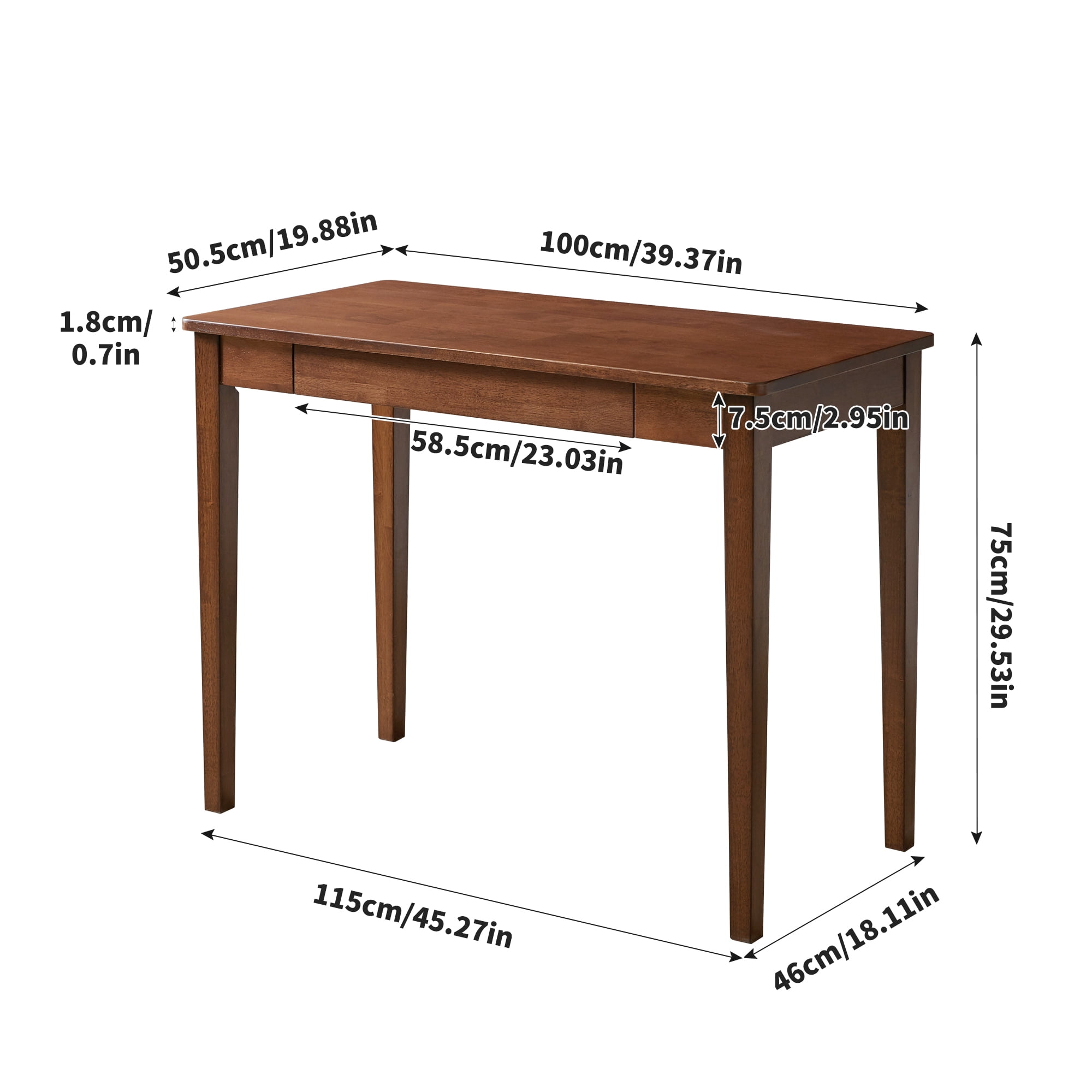 Small Solid Wood Desk with Storage Drawer, Compact Home Office Writing Table for Bedroom & Small Spaces, Walnut