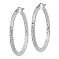 thumbnail image 2 of 925 Sterling Silver Rhodium-plated Diamond Cut 3x40mm Hoop Earrings; for Adults and Teens; for Women and Men, 2 of 3