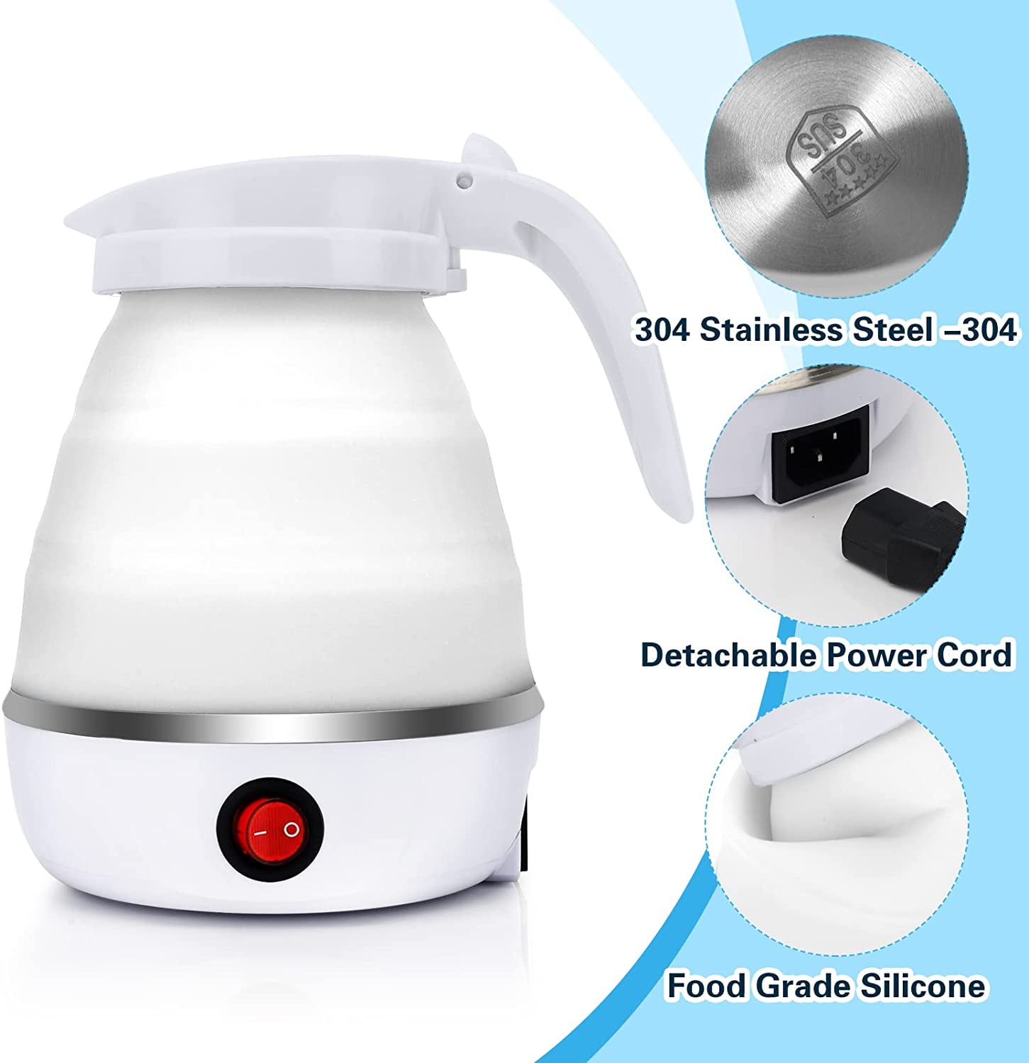 Foldable portable travel kettle, electric small kettle, camping silicone  foldable hot water boiler, teapot with detachable power cord, easy to store