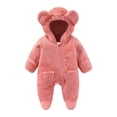 thumbnail image 2 of kids Bear‑Ear Hooded Fleece Footed Onesie Full‑Zip Warm Daily Wear Jumpsuit Pink 6-12 Months, 2 of 9