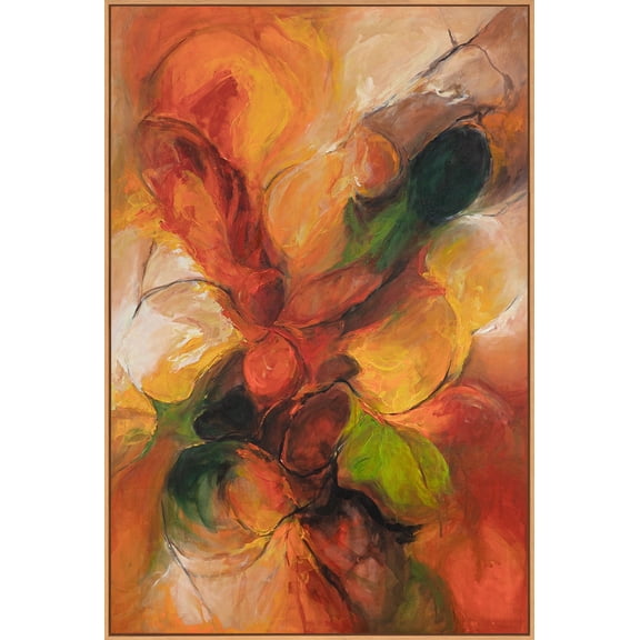 YS-Art Autumn Dance Hand-Painted Abstract Wall Art Textured, Large Colorful Canvas Painting, Wood Frame, 48x32 in