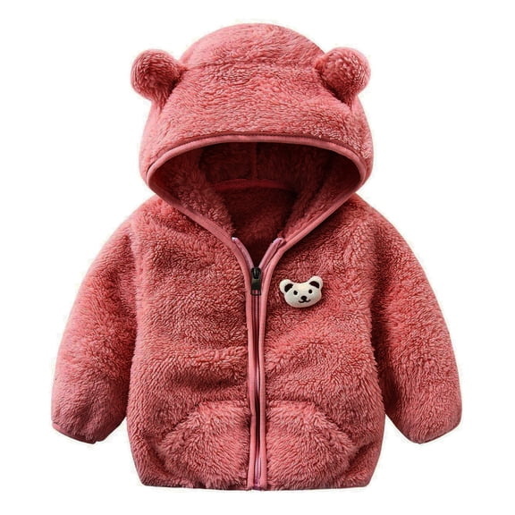 Lauty Hoodies For Girls Baby Boy Sweater Toddler Baby Girls Boys Fleece Hoody Jacket Zip Up Teddy Coat Warm Winter Outwear Red 12-18 Months