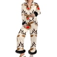 thumbnail image 2 of FASHOFT Christmas Pajamas for Women Set Feather Xmas Graphic Long Sleeve Button Down Pjs Soft 2 Piece Pants Sets Notch Collar Loungewear L, 2 of 5