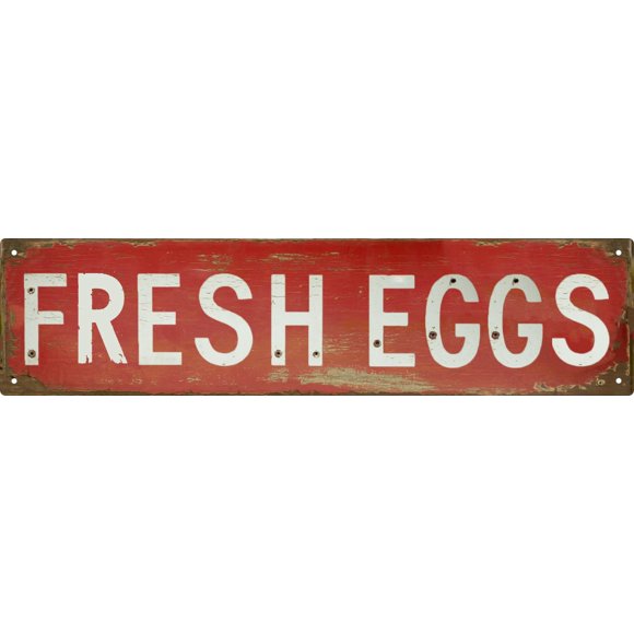 Letrero De Metal Retro De Huevos Frescos Vintage De 3.9 X 15.7 In, Decoración De Pared De Granja De Pollo, Diseño Rústico Rojo Y Envejecido, Perfecto Para Cocina, Porche O Dormitorio, Regalo Único De