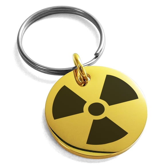 Stainless Steel Radioactive Engraved Small Medallion Circle Charm Keychain Keyring