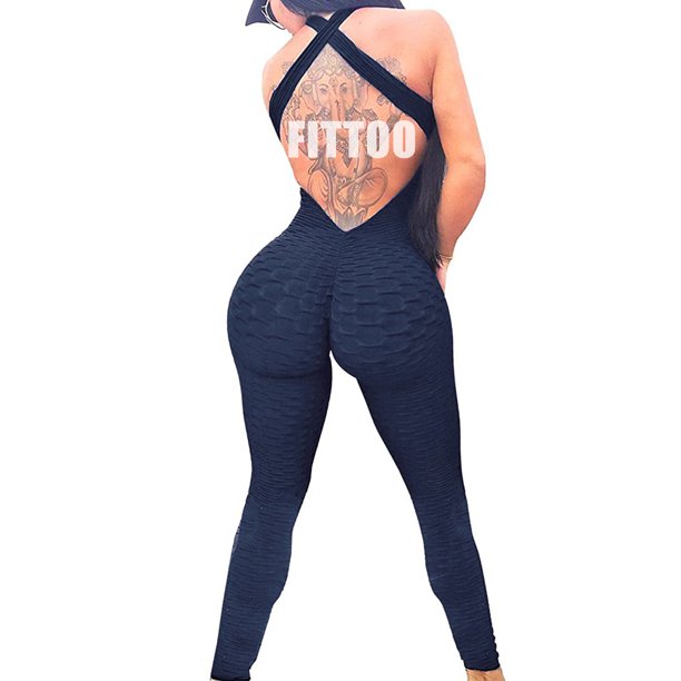 Fittoo FITTOO Women Ruched Butt Lift Texture Bodysuit Yoga Fitness
