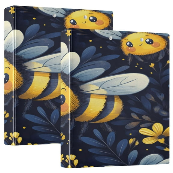 WOBOGO Cute Cartoon Bumble Bee Pattern File Folders Extra Large Capacity to Hold 200 Sheets of Documents Hard Shell Ring Binder for School Home Office