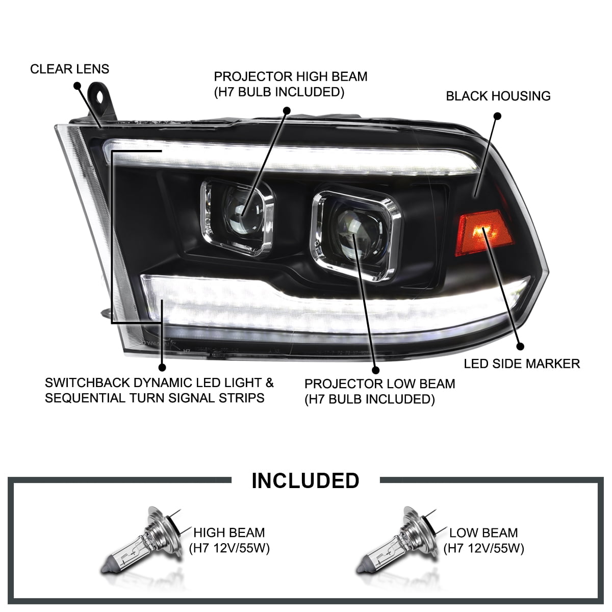 Spec-D Tuning Matte Black Switchback LED Sequential Projector