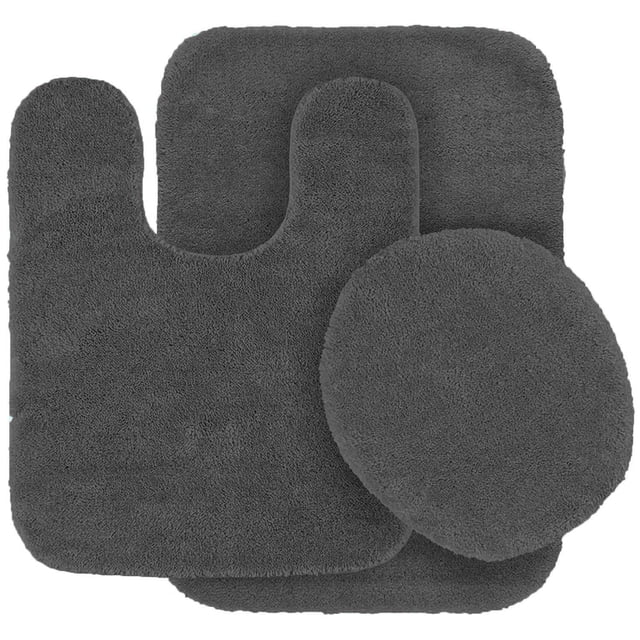 Juego de alfombras de baño Linen Plus Angela, 3 piezas, alfombrillas de baño con tapa contorneada