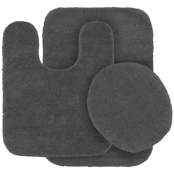 Juego de alfombras de baño Linen Plus Angela, 3 piezas, alfombrillas de baño con tapa contorneada